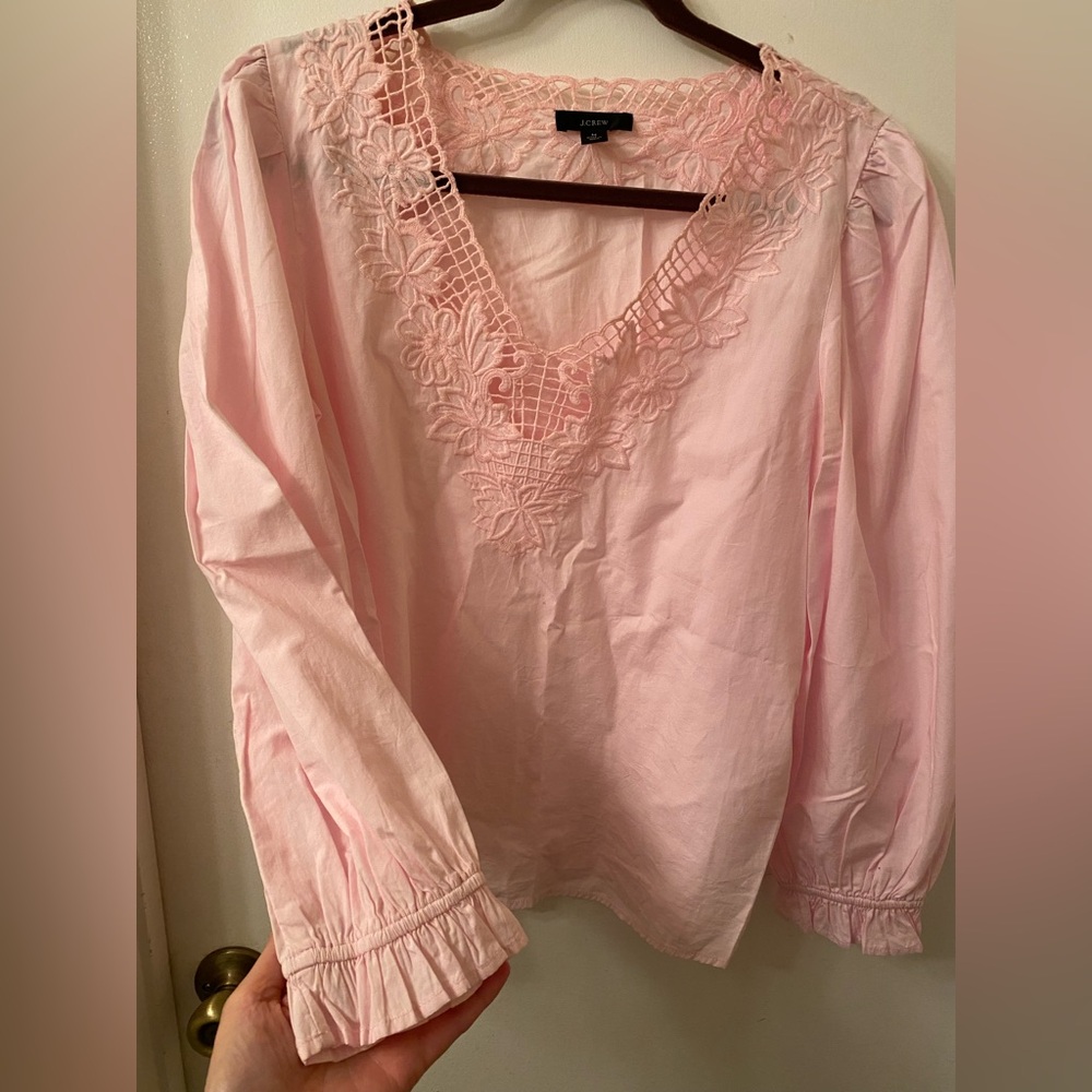 J. Crew Pink Lace V-Neck Blouse
